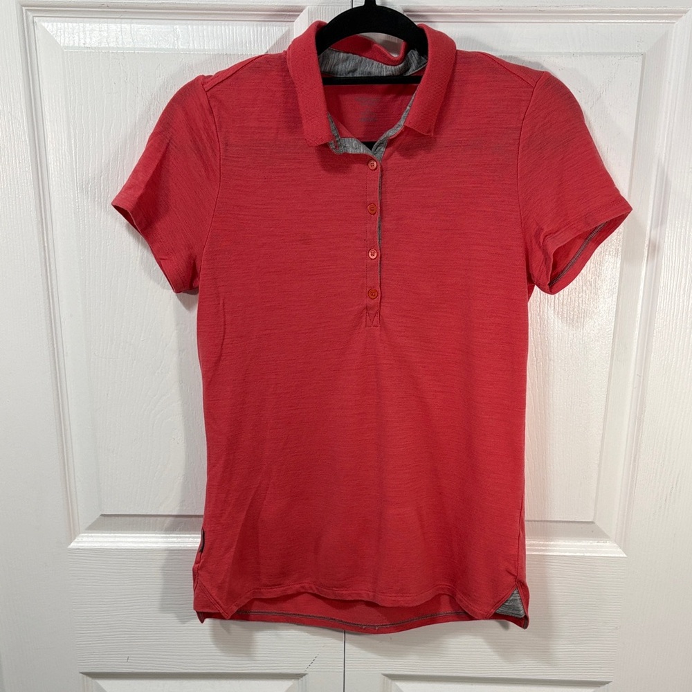 Icebreaker Coral-Red Button-Down Polo Top